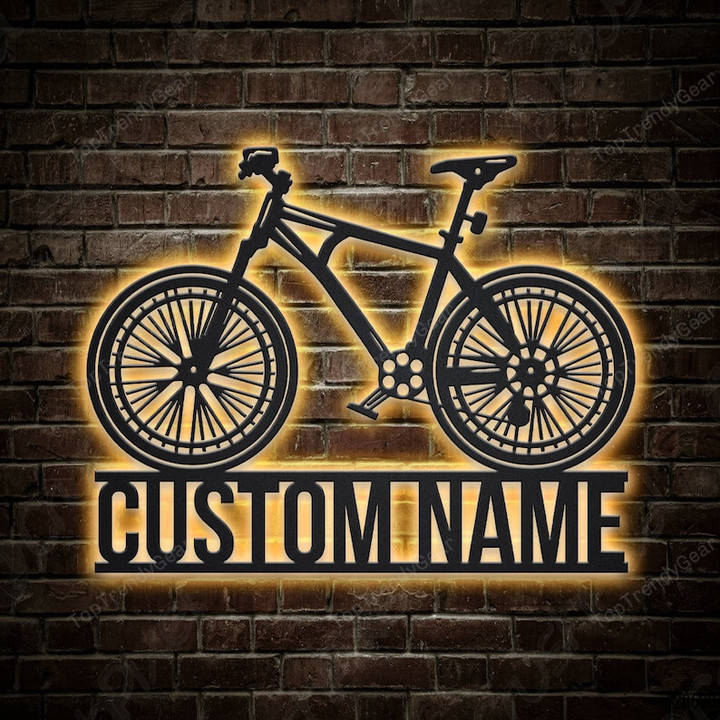 Personalized Mountain Bike Sport Monogram Metal Sign With LED Lights Custom Bicycle Sport Metal Sign Birthday Gift Bicycle Sport Sign