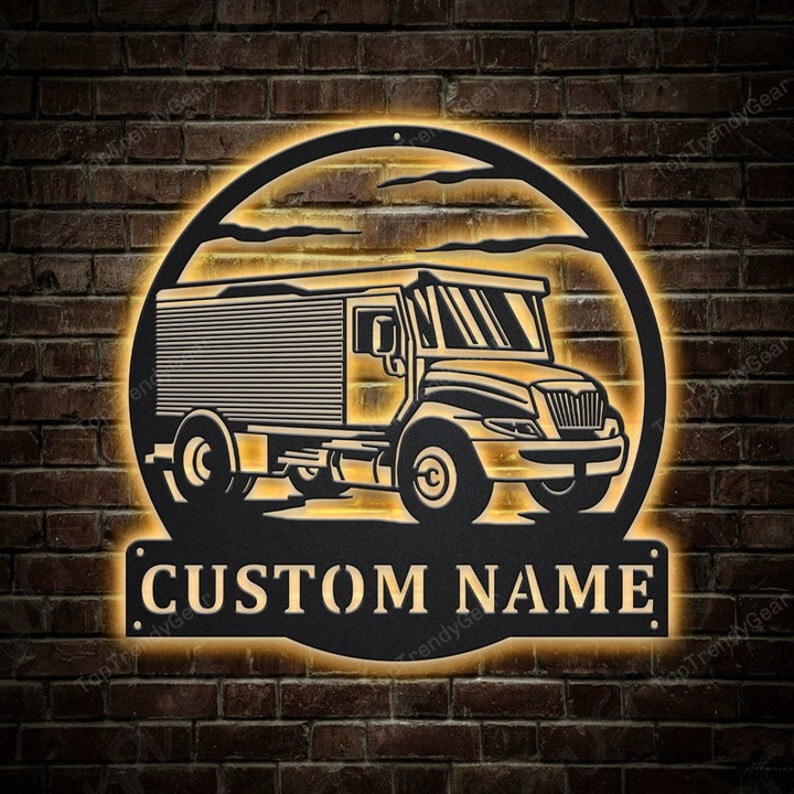 Personalized Armored Truck Monogram Metal Sign With LED Lights Custom Armored Truck Metal Sign Job Gifts Birthday Gift
