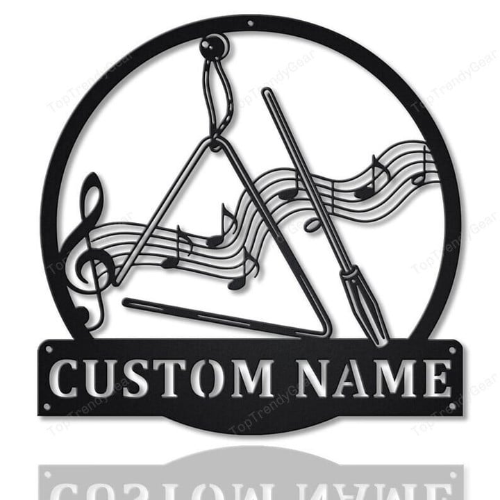 Personalized Triangle Music Metal Sign Art , Custom Musical Instrument Metal Sign, Triangle Lover Sign Decoration For Living Room