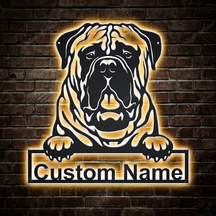 Personalized Bullmastiff Dog Metal Sign With LED Lights Custom Bullmastiff Dog Metal Sign Birthday Gift Bullmastiff Sign