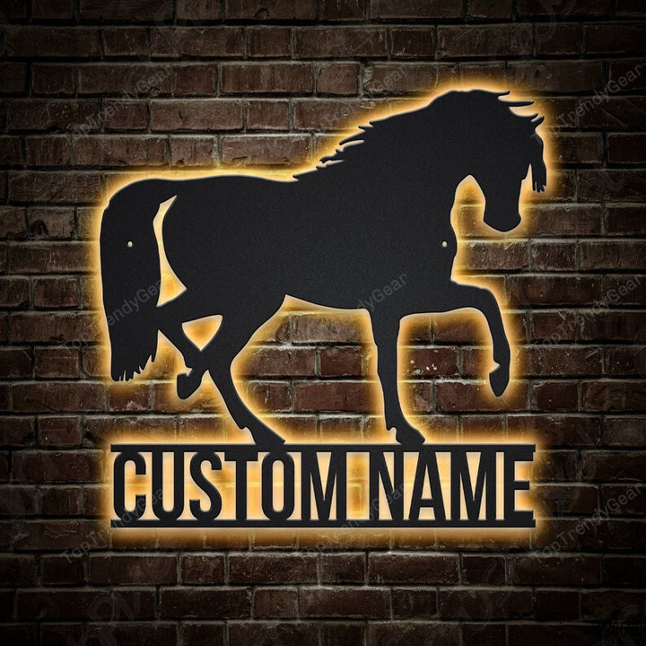 Personalized Horse Running Metal Sign With LED Lights Custom Riding A Horse Metal Sign Horse Running Home Decor