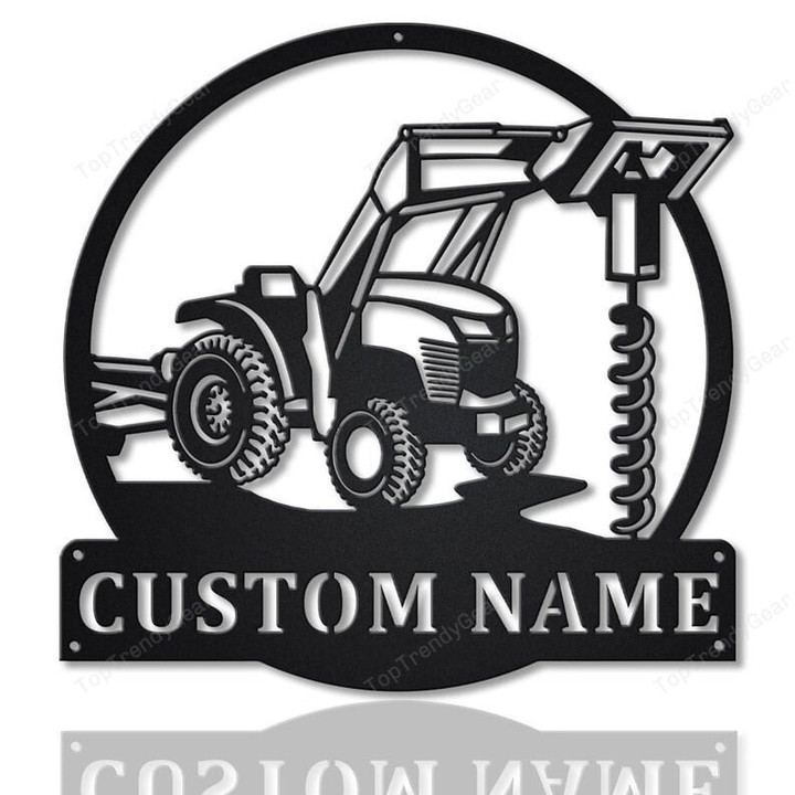 Personalized Tractor Hole Digger Monogram Metal Sign Art Custom Tractor Hole Digger Monogram Metal Sign Farmer Gift Decor Decoration