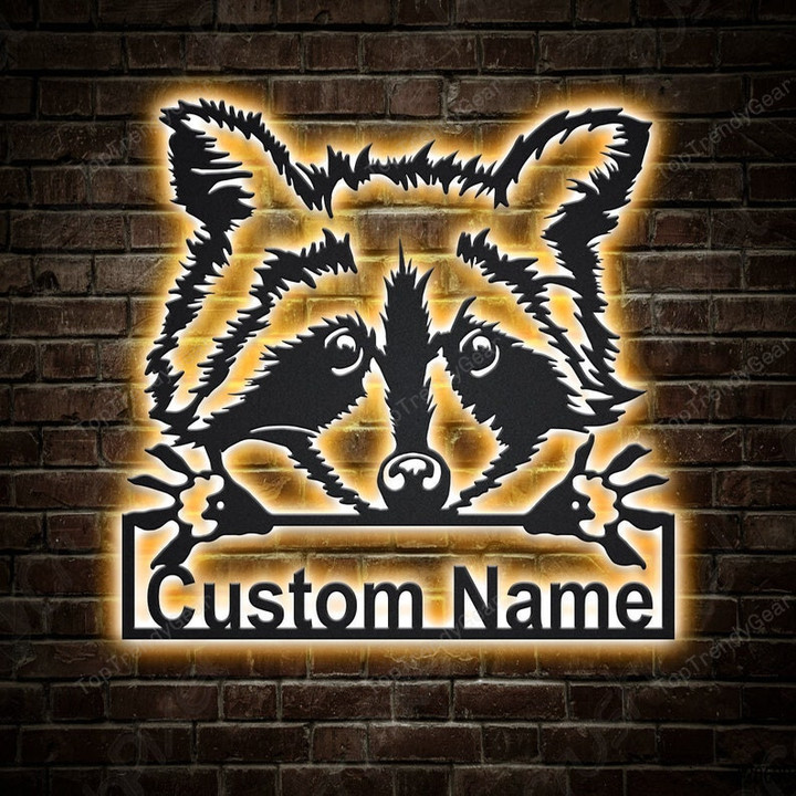 Personalized Raccoon Metal Sign With LED Lights v2 Custom Raccoon Metal Sign Hobbie Gifts Birthday Gift Raccoon Sign