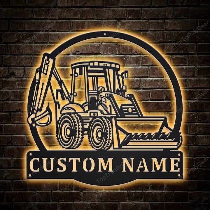 Personalized Backhoe Loader Truck Monogram Metal Sign With LED Lights Custom Backhoe Loader Truck Metal Sign Job Gifts Birthday Gift