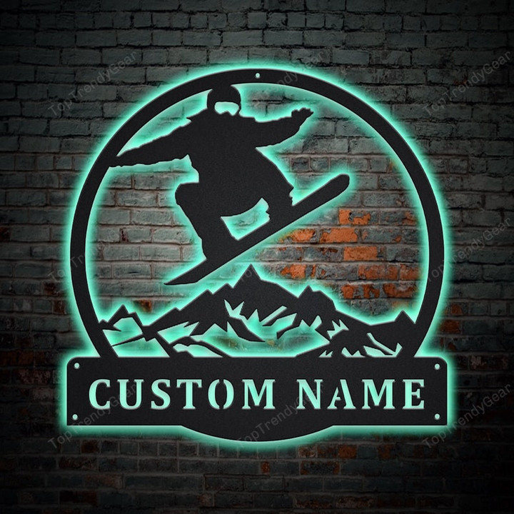 Personalized Snowboarding Metal Sign With LED Lights Custom Snowboarding Sign Birthday Gift Snowboarding Sign