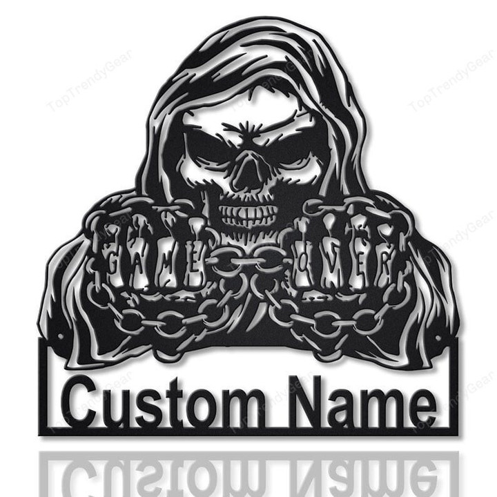 Personalized Grim Reaper Skull Skeleton Metal Sign Art Custom Skull Skeleton Monogram Metal Sign Skull Gifts Funny Hobbie Gift