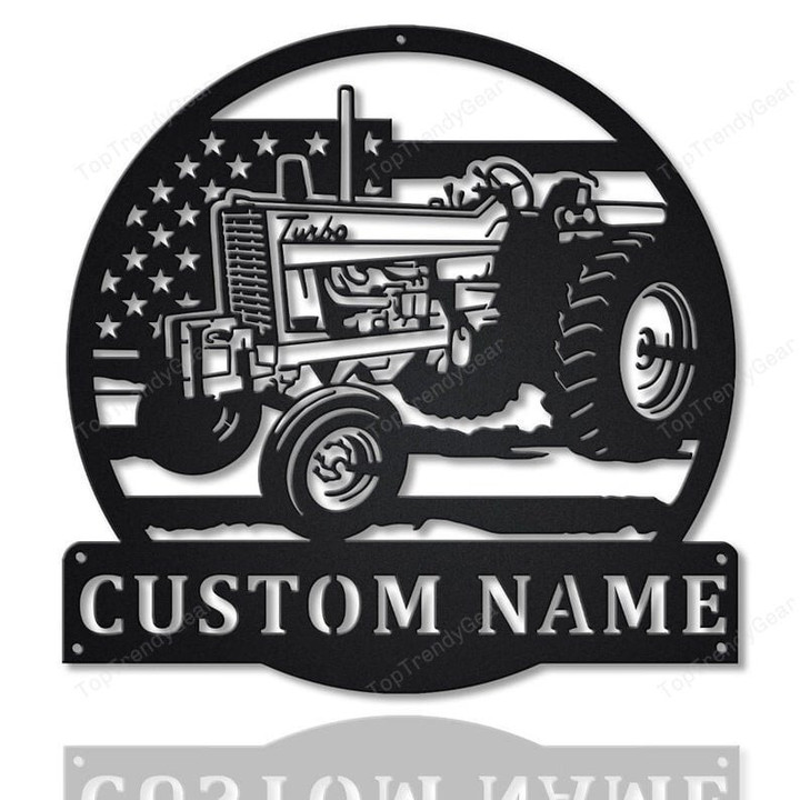 Personalized USA Farm Tractor Metal Sign Art Custom USA Farm Tractor Monogram Metal Sign Farmer Gift Decor Decoration