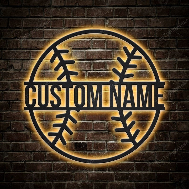 Personalized Baseball Ball Metal Sign With LED Lights, Custom Baseball Metal Sign, Sport Gifts, Birthday Gift, Baseball Sign