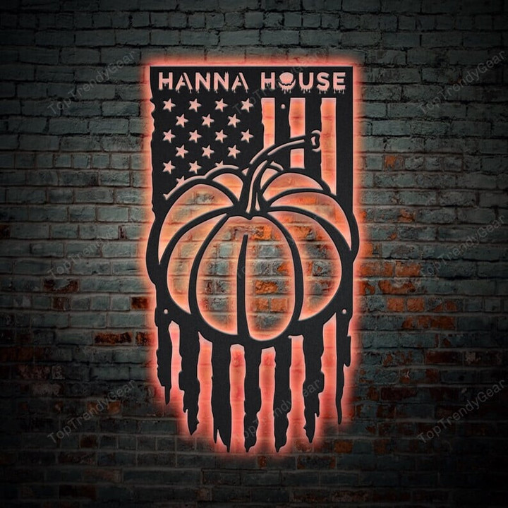 Personalized US Pumpkin Halloween Metal Sign With LED Lights v2 Custom Halloween Metal Sign Custom Halloween Home Decor