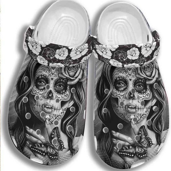 Sugar Skull Tattoo Girl Crocs Clog Shoesshoes Skull Shoes Crocbland Clog Gifts For Women Daughter Sister