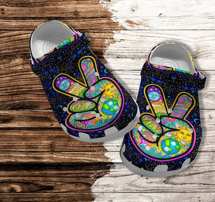 Peace Weed Funny Earth Sun Moon Croc Shoes Gift Brother- Peace Weed Galaxy Shoes Croc Clogs For Sister