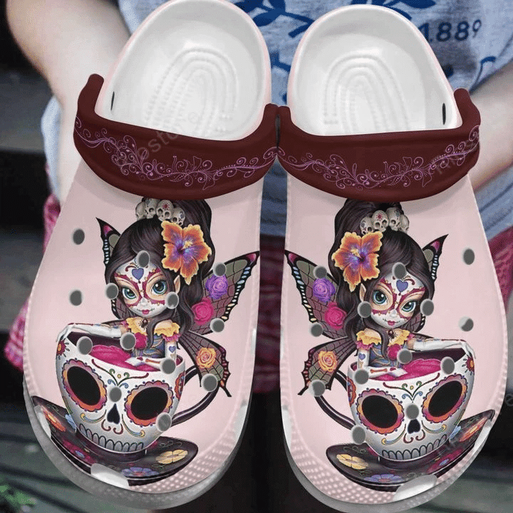 Girl In Skull Cup Crocs Clog Shoesshoes Butterfly Girl Shoes Crocbland Clog Gifts For Girl Daughter Sister