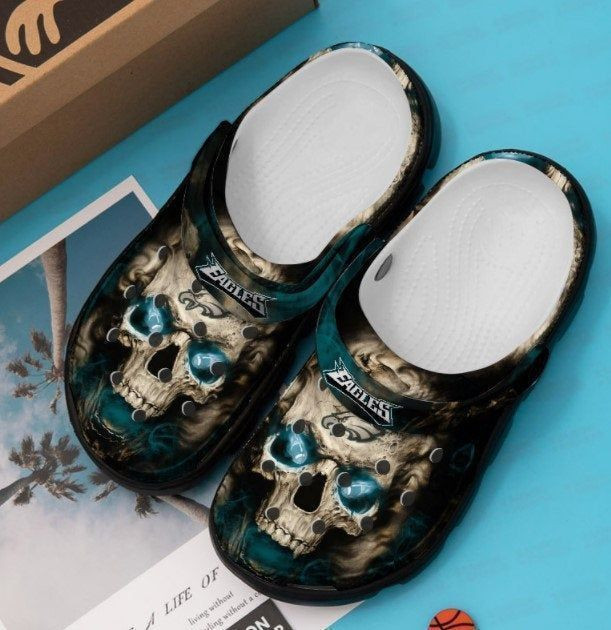 Philadelphia Eagles Nfl Skull Gift For Fan Rubber Crocs Clog Shoescrocband Clog