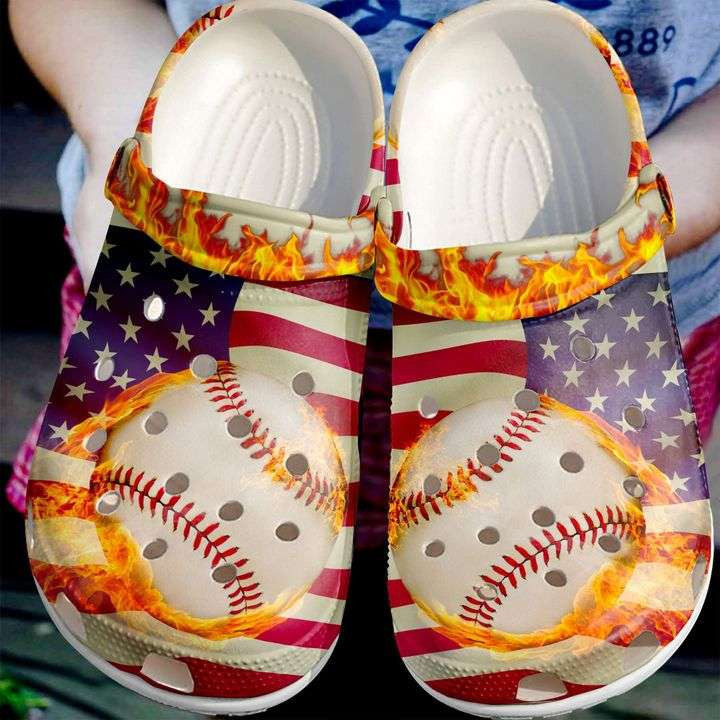 Baseball On Fire Usa Flag 4Th Of July Crocs Crocband Clogs