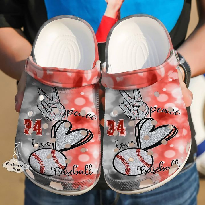 Baseball Personalized Peace Love Crocs Classic Clogs Shoes