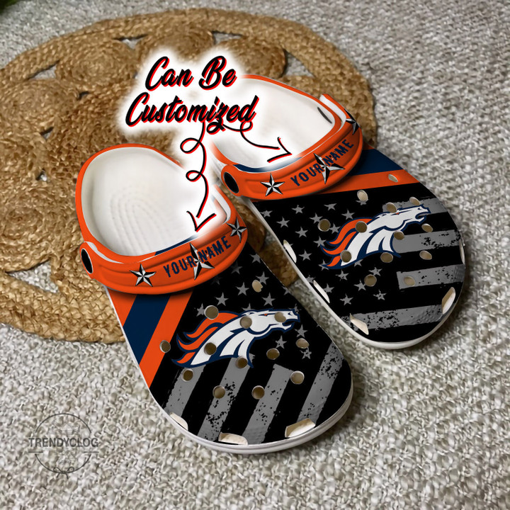 Football Crocs Personalized DBroncos American Flag Clog Shoes