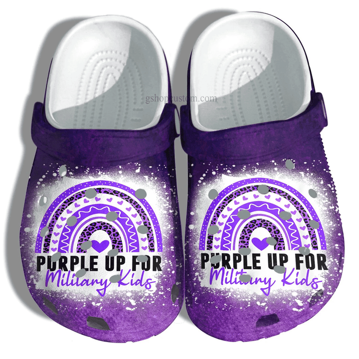 Purple Up For Military Kids Crocs Shoes For Son Daughter - Purple Rainbow Military Kid Shoes Croc Clogs