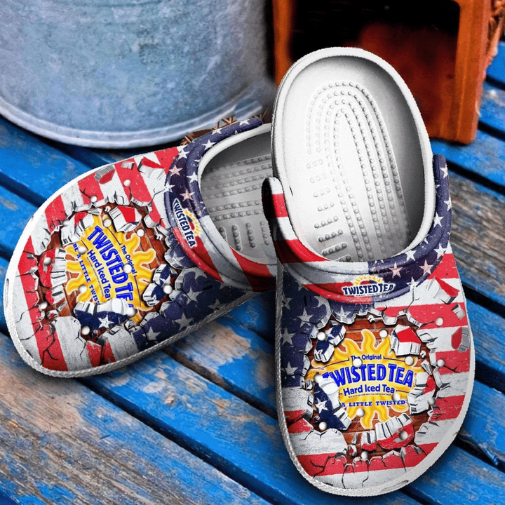 Funny Twisted Tea American Flag Clog Shoes