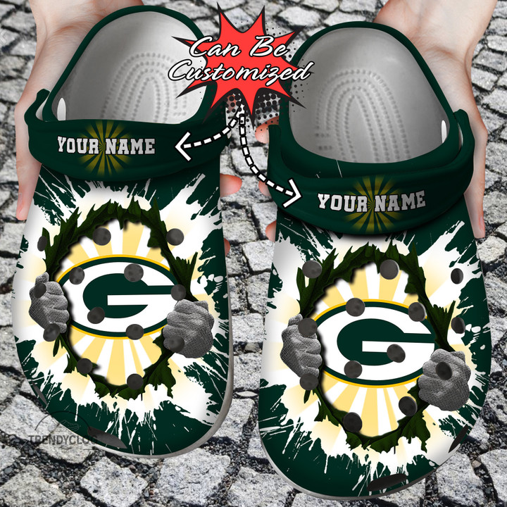Football Crocs Personalized GPackers Hands Ripping Light Clog Shoes