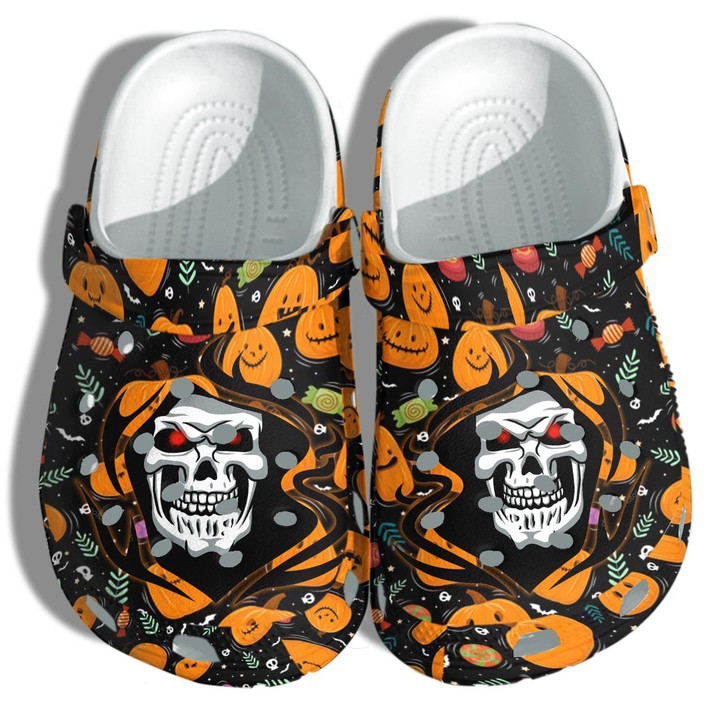 A Death Tattoo With Pumpkin Crocs Clog - Halloween Custom Shoes Birthday Gifts For Men Boy