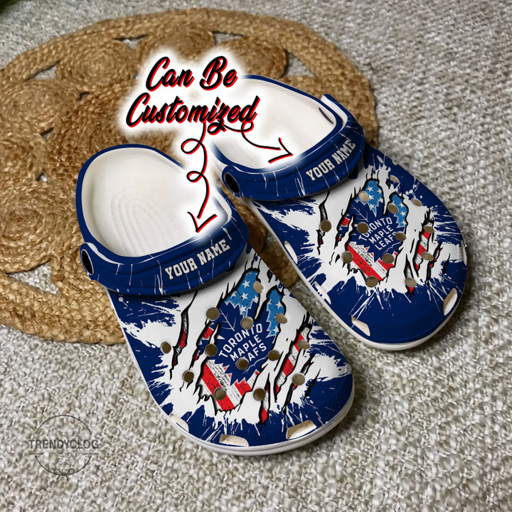 Maple Leafs Crocs Personalized TMaple Leafs Hockey Ripped American Flag Clog Shoes