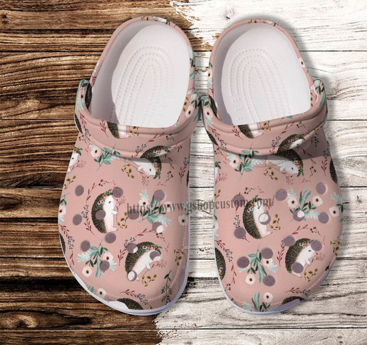 Hedgehog Flower Cute Pink Croc Shoes Gift Mother Day- Hedgehog Mom Shoes Croc Clogs Birthday Girl