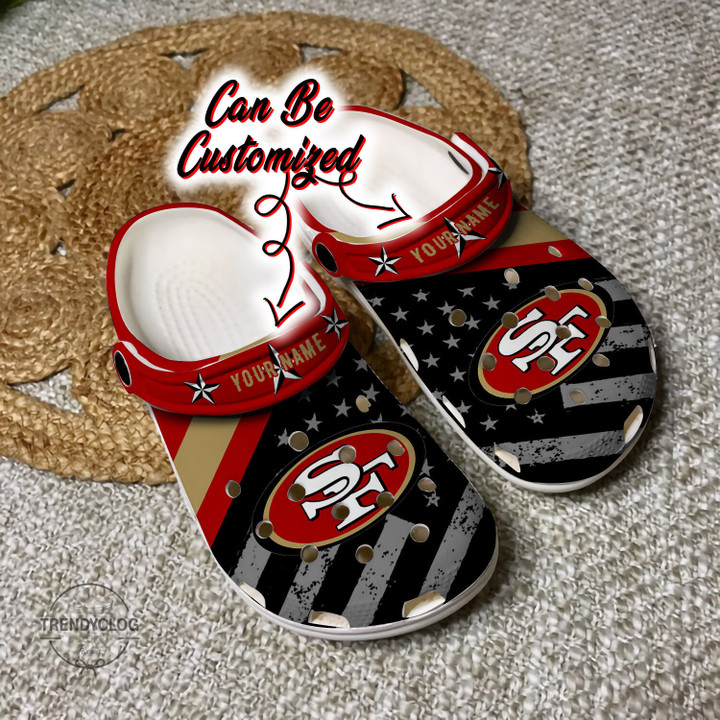 Football Crocs Personalized SF 49ers American Flag Clog Shoes