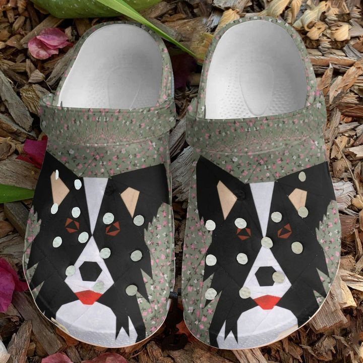 Border Collie Quilted Crocs Classic Clogs Shoes