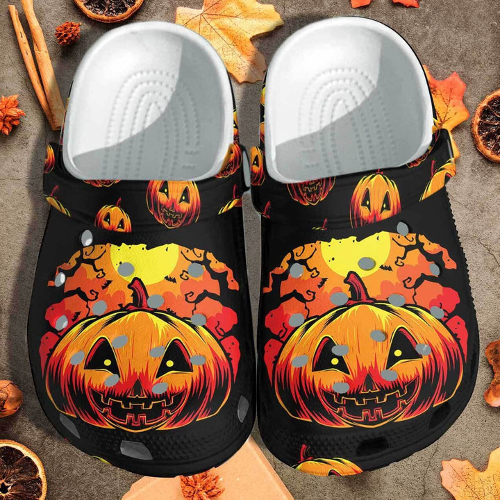 Scary Pumpkin Dark Night Custom Crocs Shoes Clogs - Halloween Outdoor Crocs Shoes Clogs Birthday Gift