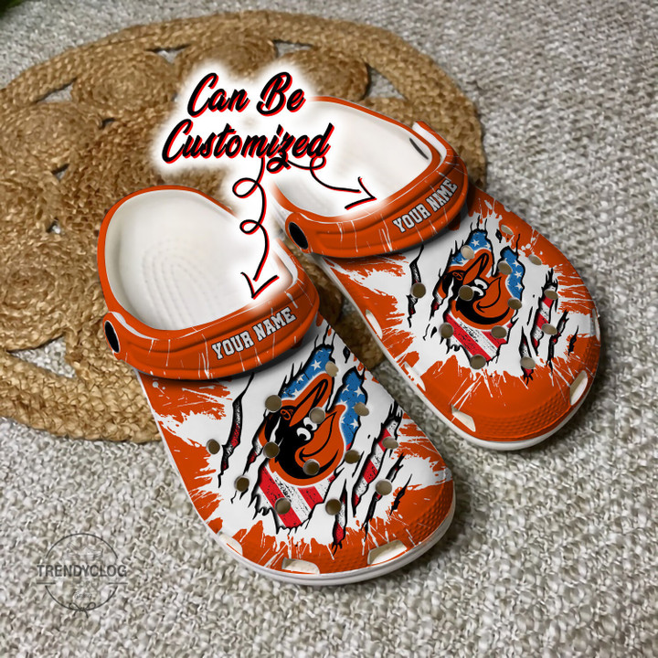 Orioles Crocs Personalized BOrioles Baseball Ripped American Flag Clog Shoes