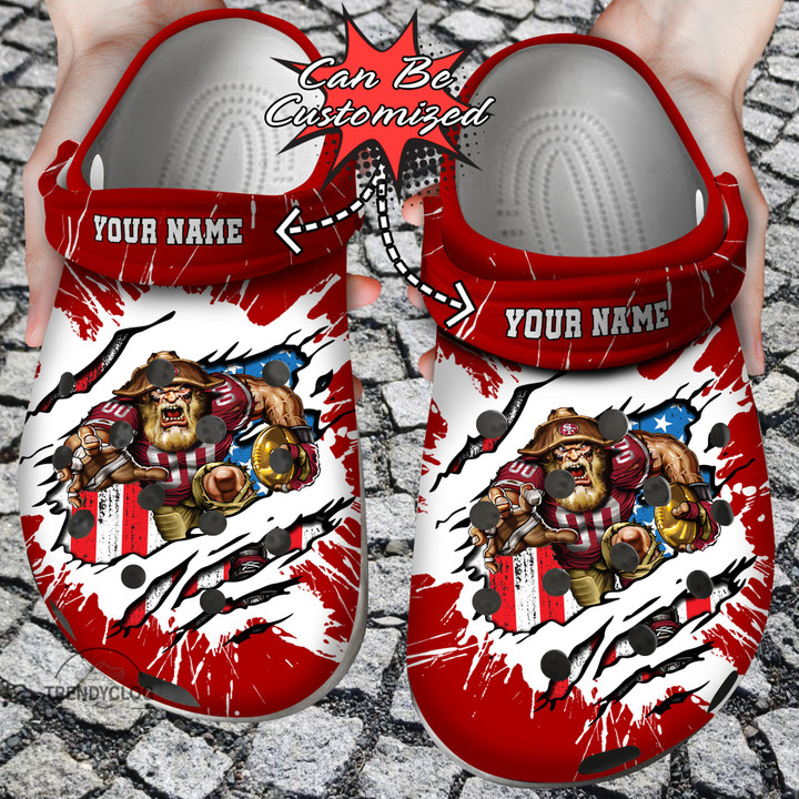 Football Crocs Personalized SF 49ers Mascot Ripped Flag Clog Shoes
