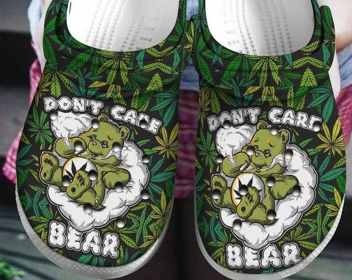 Dont Care Bear Weed Cannabis Rubber Crocs Clog Shoes Comfy Footwear