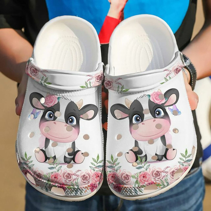 Lovely Cow Floral 102 Gift For Lover Rubber Crocs Clog Shoes Comfy Footwear