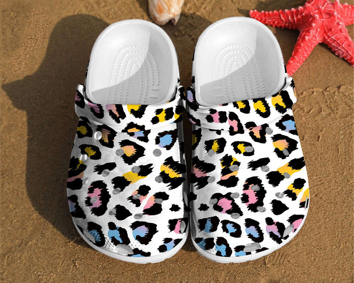 Leopard Print Colorful Glitter Gift For Fan Classic Water Rubber Crocs Clog Shoes Comfy Footwear