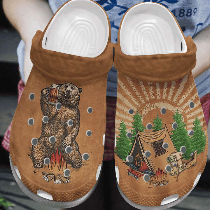 Bear Beer Camping Peace 4 Gift For Lover Rubber Crocs Clog Shoes Comfy Footwear
