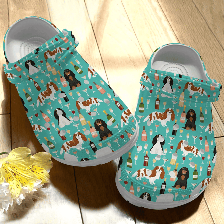 Cavalier And Wine Cute Dog Gift For Lover Rubber Crocs Clog Shoes Comfy Footwear
