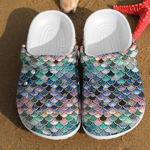 Glitter Fish Scales Crocs Mermaid Crocs Rubber Crocs Clog Shoes Comfy Footwear
