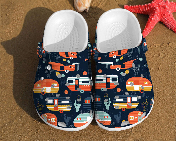 Camping Trailer Pattern Summer Happy Camper Best For Men And Women Gift For Fan Classic Water Rubber Crocs Clog Shoes Comfy Footwear