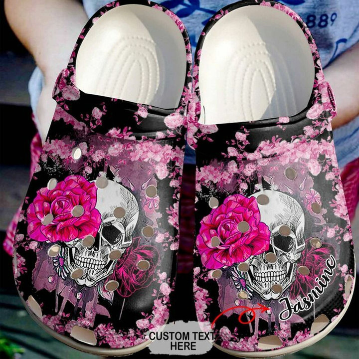Skull Personalized Rose 102 Gift For Lover Rubber Crocs Clog Shoes Comfy Footwear