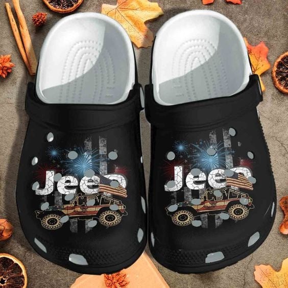 Jeep Car American Flag Gift Rubber Crocs Clog Shoes Comfy Footwear