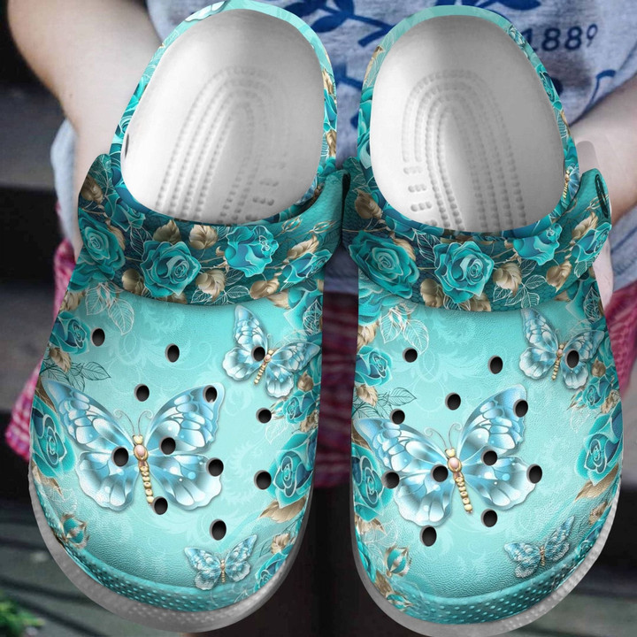 Butterfly Roses Stone Jade Green Crocs Shoes Clogs Gifts Daughter Mother Birthday