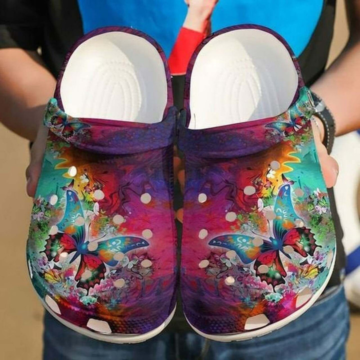 Colorful Butterfly Flower 102 Gift For Lover Rubber Crocs Clog Shoes Comfy Footwear