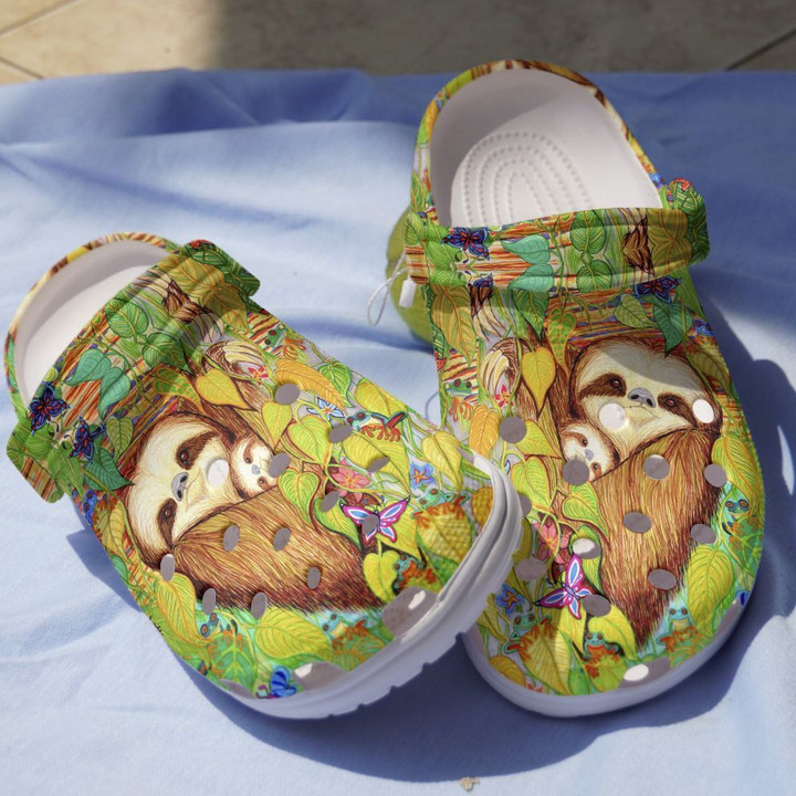 Mama Sloth And Baby In Jungle Gift For Lover Rubber Crocs Clog Shoes Comfy Footwear