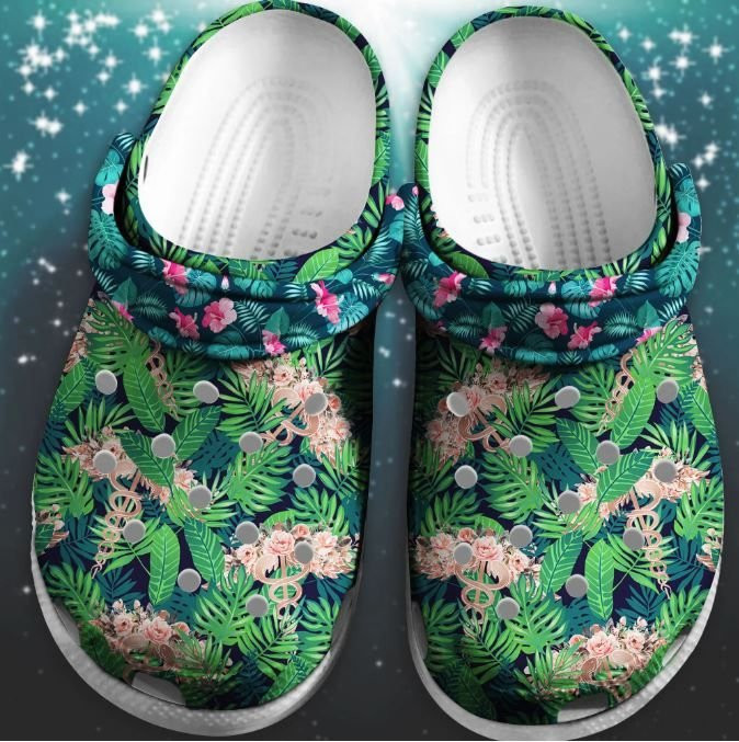 Flower Pattern Nurse Beautiful Jungle Gift For Lover Rubber Crocs Clog Shoes Comfy Footwear