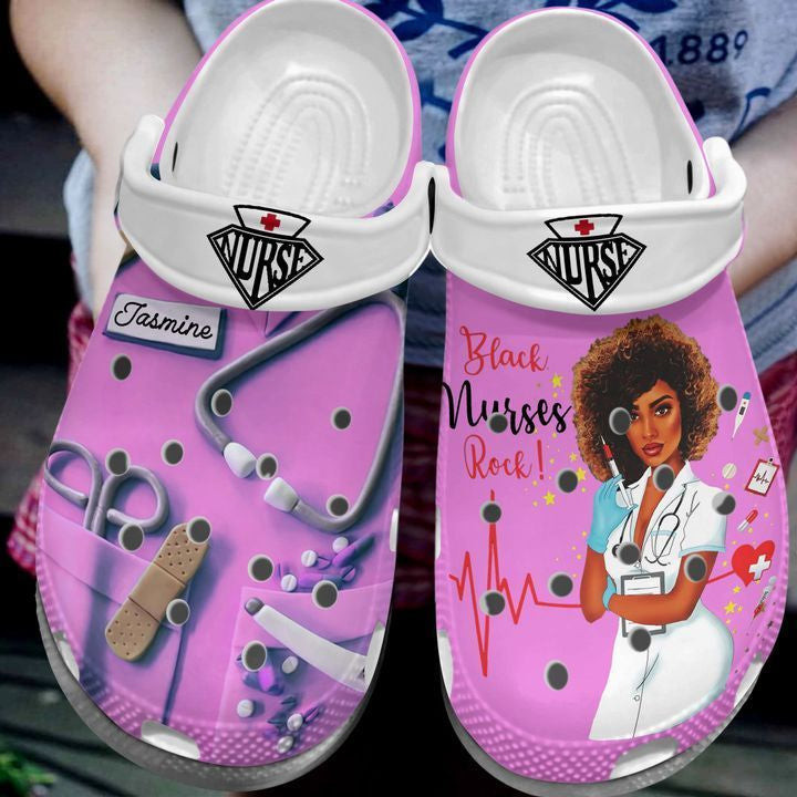 Black Nurses Rock Shoes - Proud Of Nurse Custom Shoes Birthday Gift For Women Girl Mother Daughter Sister Friend