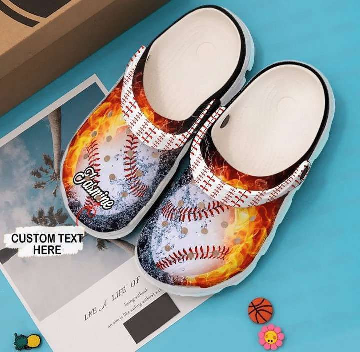 Baseball Fire Rubber Crocs Clog Shoes Comfy Footwear