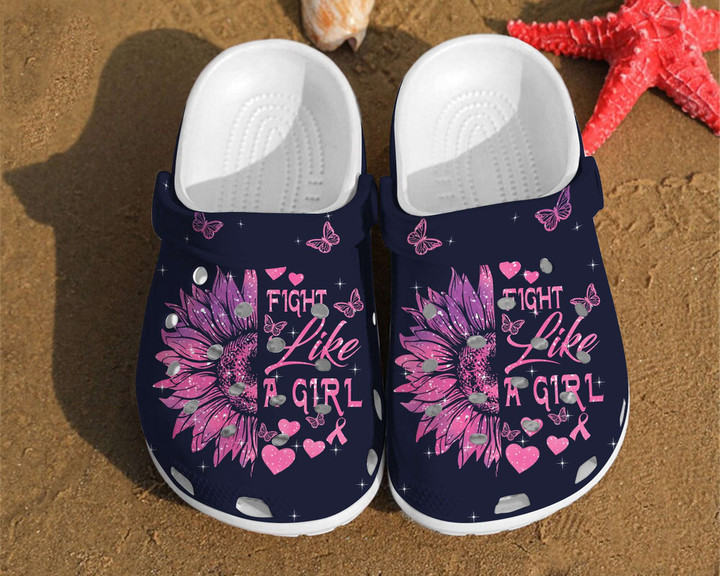 Fight Like A Girl Sunflower Cancer Breast Rubber Crocs Clog Shoes Comfy Footwear