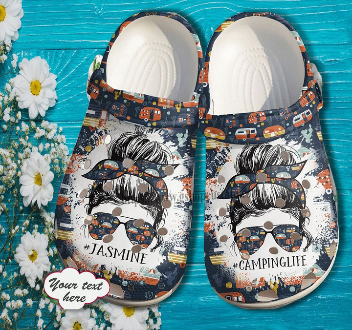 Camping Girl Cool Glasses Crocs Shoes Gift Women Mother Day- Camping Life Vintage Shoes Croc Clogs Customize