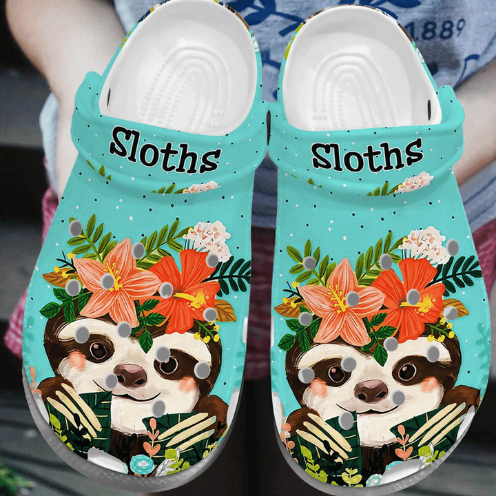 Baby Sloth With Flower Crown Baby Animal Gift For Lover Rubber Crocs Clog Shoes Comfy Footwear