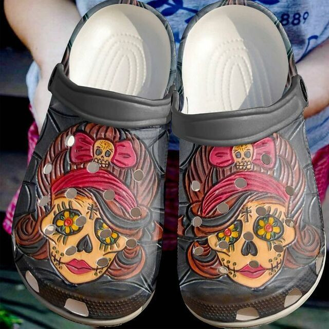 Skull Lady Lovely 102 Gift For Lover Rubber Crocs Clog Shoes Comfy Footwear